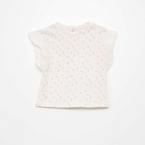 Top en coton à épaules volantées - Rose