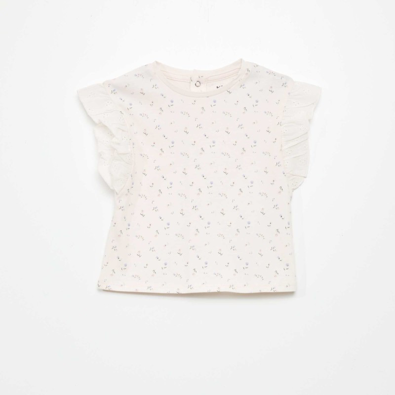 Top en coton à épaules volantées - Rose