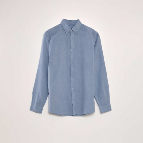 Chemise à manches longues avec lin - Bleu