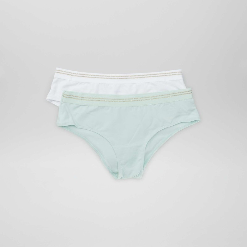 Lot de 2 shorties coton - Blanc/vert