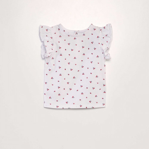 T-shirt à volants - Blanc cerise