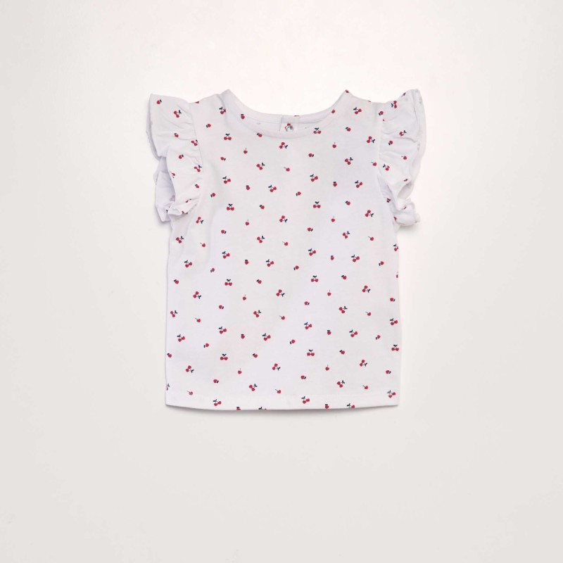 T-shirt à volants - Blanc cerise