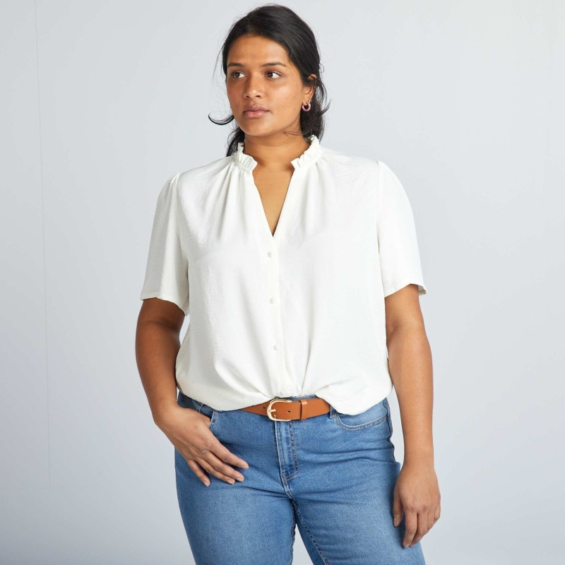 Blouse fluide avec col frill - Blanc