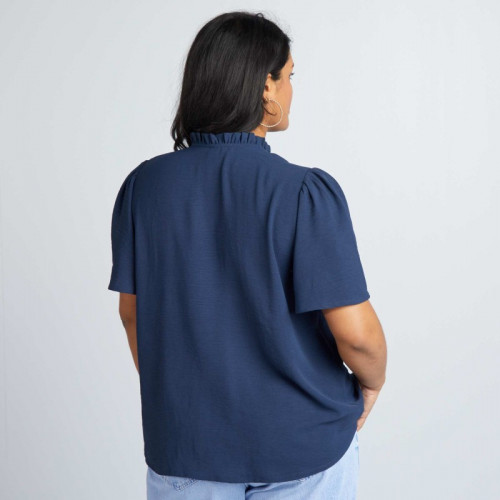 Blouse fluide avec col frill - Bleu noir