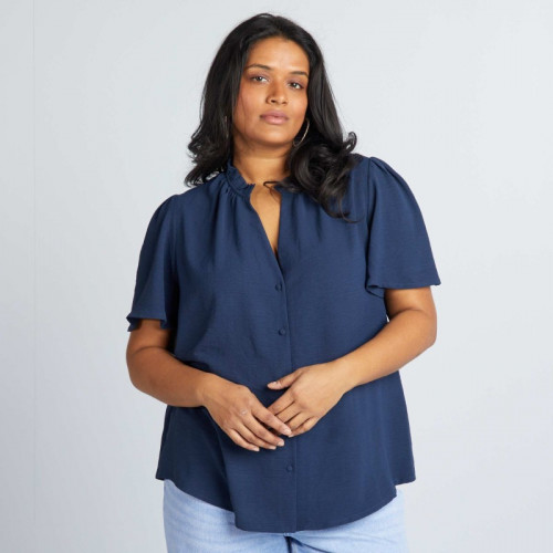 Blouse fluide avec col frill - Bleu noir