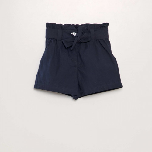 Short ceinturé en popeline - Bleu marine