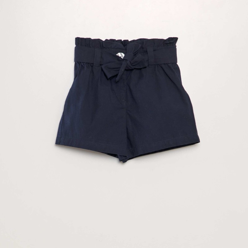 Short ceinturé en popeline - Bleu marine