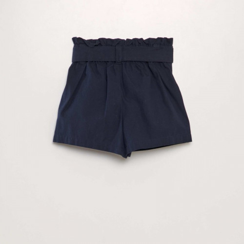 Short ceinturé en popeline - Bleu marine