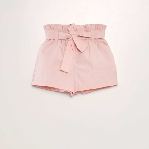 Short ceinturé en popeline - Rose