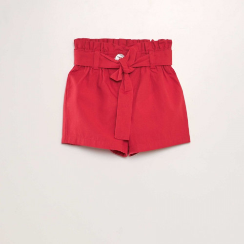 Short ceinturé en popeline - Rouge