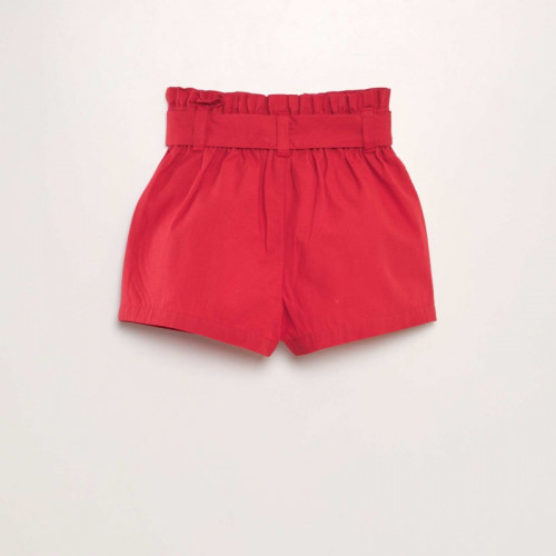 Short ceinturé en popeline - Rouge