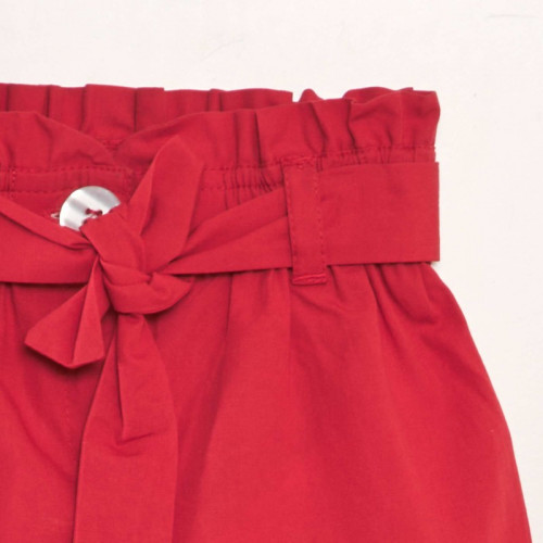 Short ceinturé en popeline - Rouge