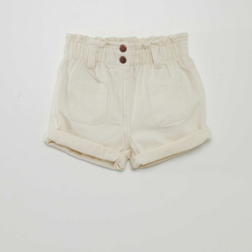 Short en denim effet smocké - Beige