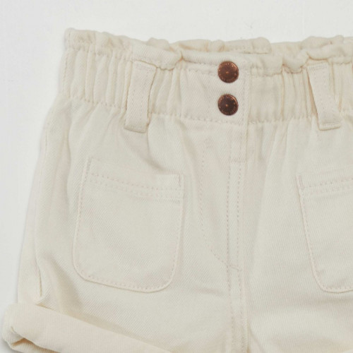 Short en denim effet smocké - Beige