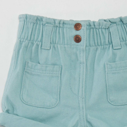 Short en denim effet smocké - Bleu