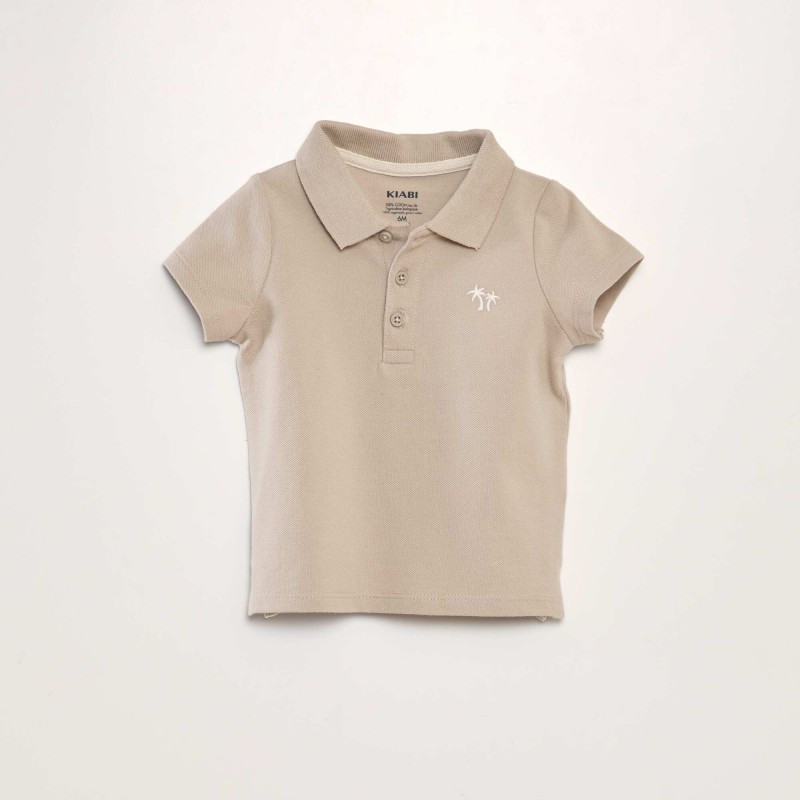 Polo en piqué de coton 'palmier' - Beige