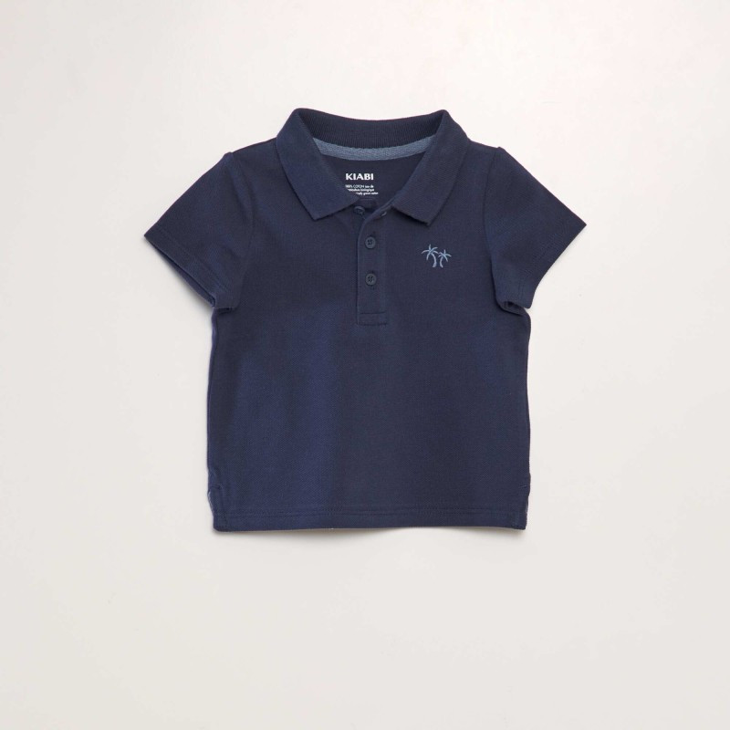 Polo en piqué de coton 'palmier' - Bleu marine