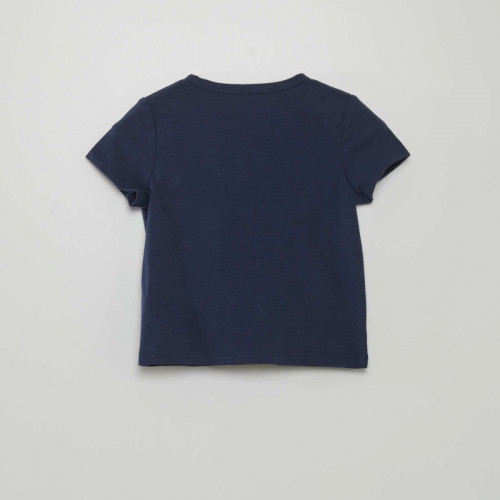 Tee-shirt uni avec col boutonné - Bleu marine