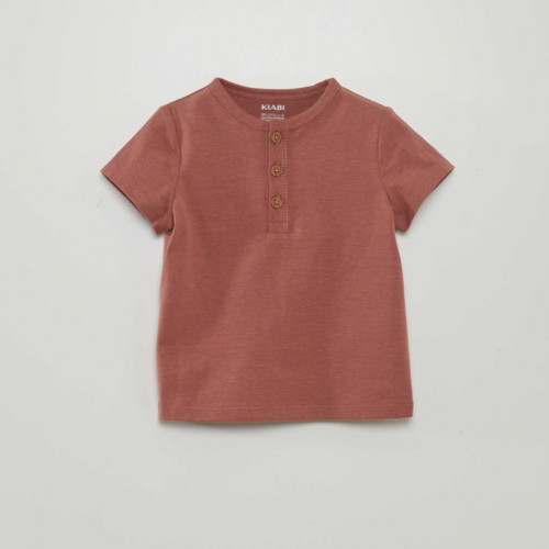 Tee-shirt uni avec col boutonné - Terracotta