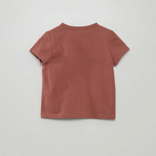 Tee-shirt uni avec col boutonné - Terracotta