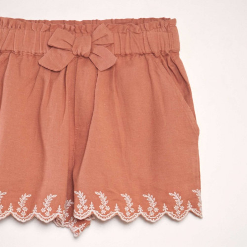 Short brodé en coton et lin - Rose