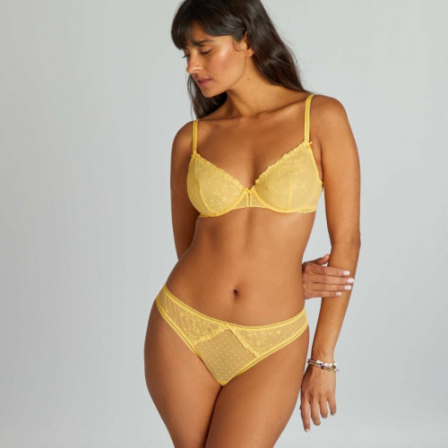 String en dentelle tulle et plumetis - Jaune