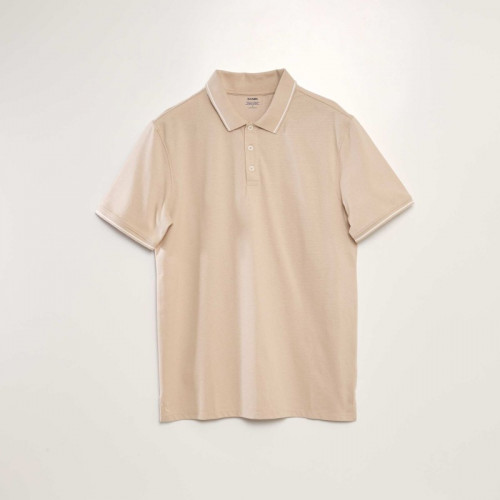 Polo en piqué de coton effet moucheté - Beige