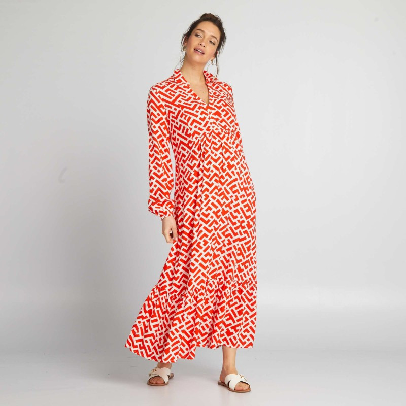 Robe de maternité longue à volants - Rouge