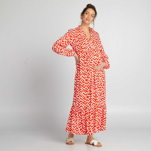 Robe de maternité longue à volants - Rouge