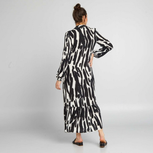 Robe de maternité longue à volants - Noir/blanc