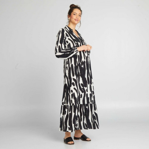 Robe de maternité longue à volants - Noir/blanc