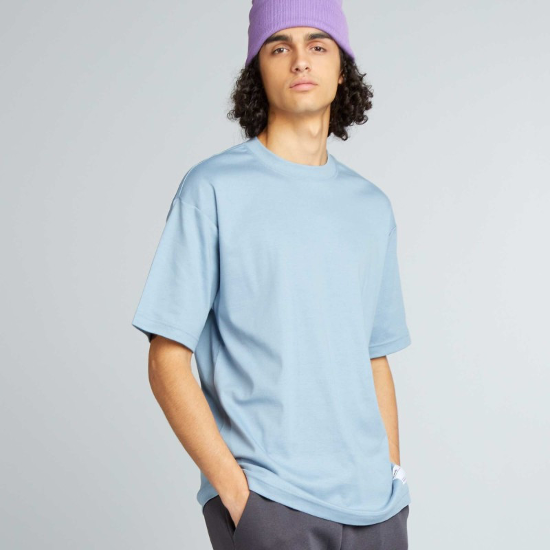 T-shirt col rond en coton - Bleu