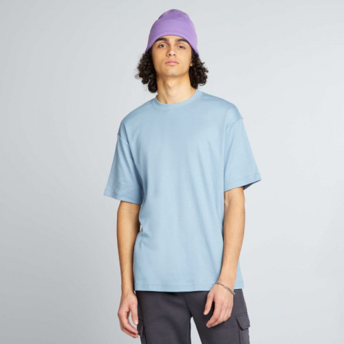 T-shirt col rond en coton - Bleu