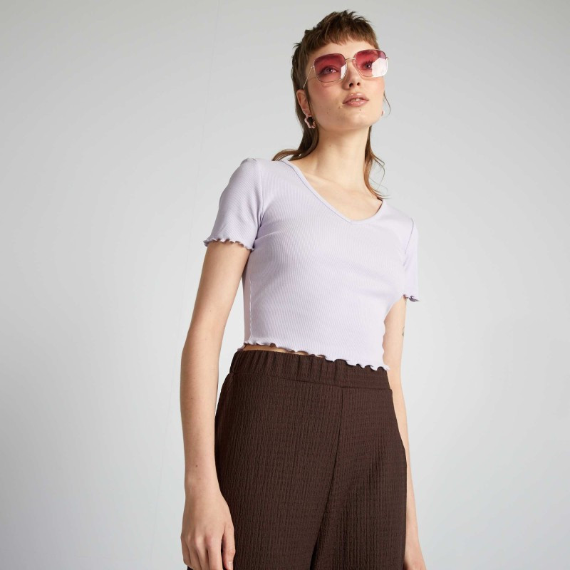 Crop-top à bords ondulés - Lilas