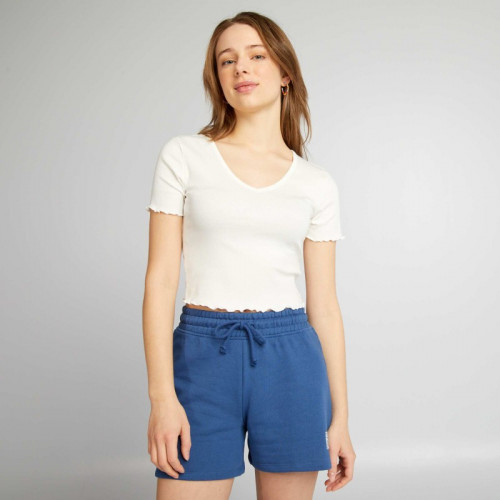 Crop-top à bords ondulés - Blanc