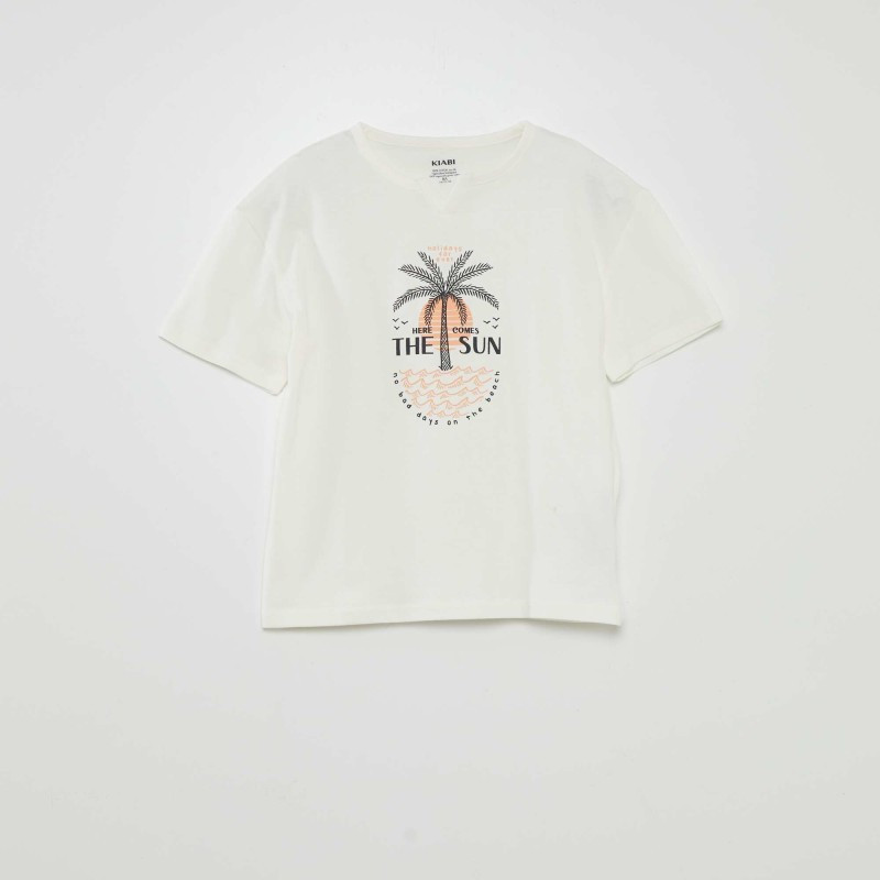 T-shirt en jersey imprimé 'palmiers' - Blanc