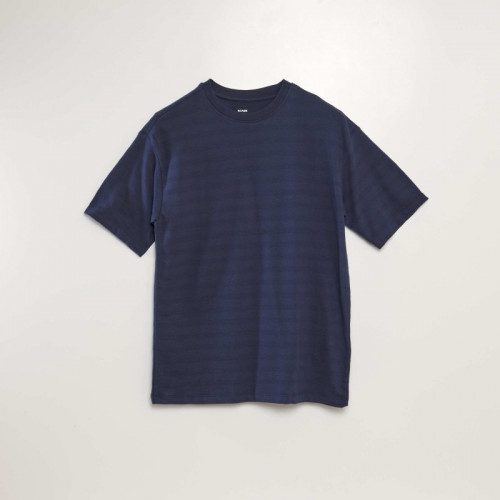 T-shirt en coton texturé - Bleu nuit