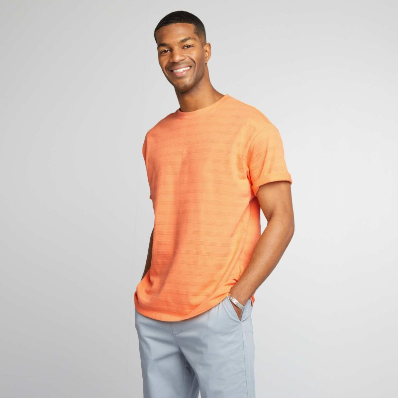 T-shirt en coton texturé - Orange