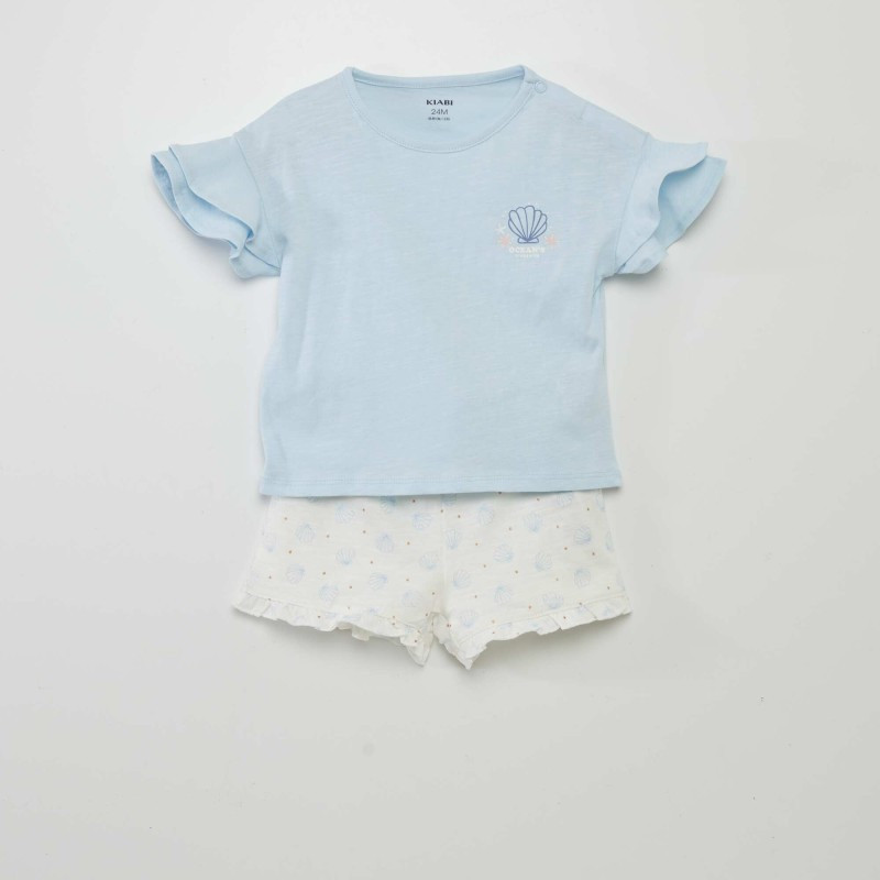 Ensemble pyjama short + t-shirt - 2 pièces - Blanc