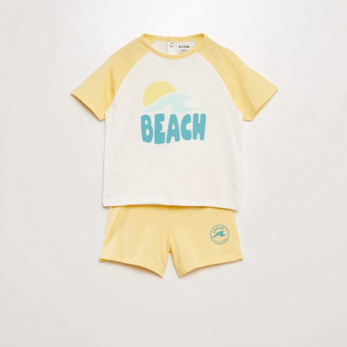 Ensemble short + t-shirt 'beach' - 2 pièces - Jaune