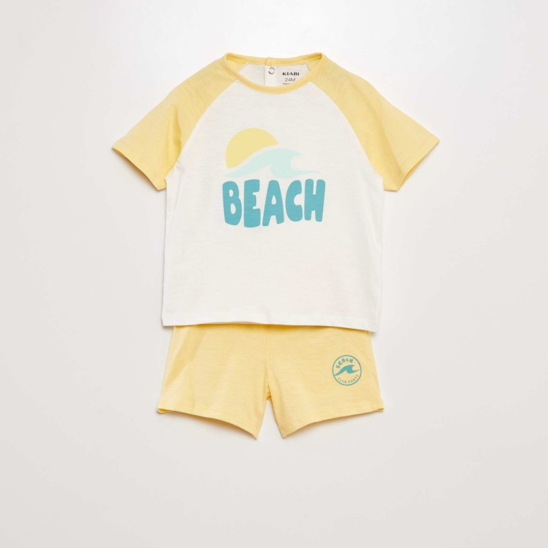 Ensemble short + t-shirt 'beach' - 2 pièces - Jaune