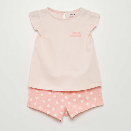 Ensemble t-shirt + short imprimé - 2 pièces - Rose pâle