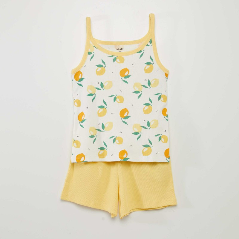 Pyjama court top + short - 2 pièces - Jaune