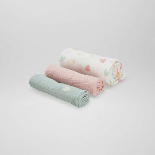 Lot de 3 langes - Vert/rose/blanc