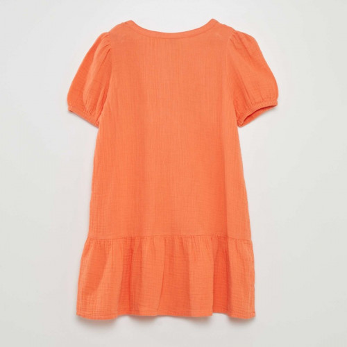 Robe en gaze de coton à manches ballons - Orange