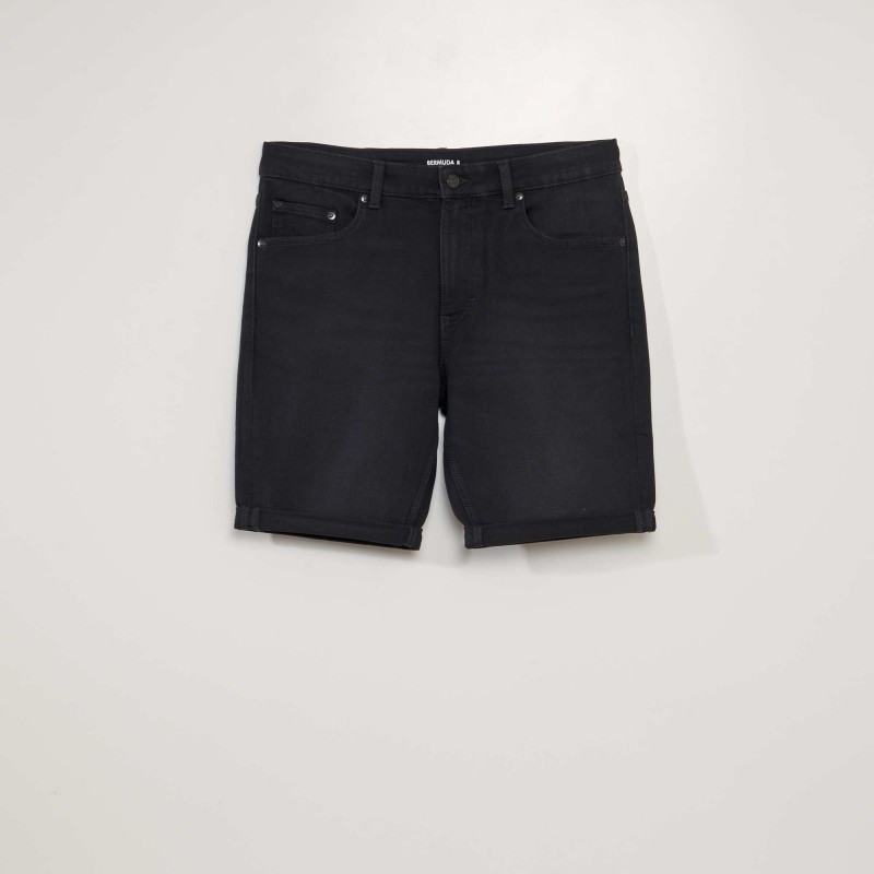 Bermuda slim en jean à 5 poches - Noir