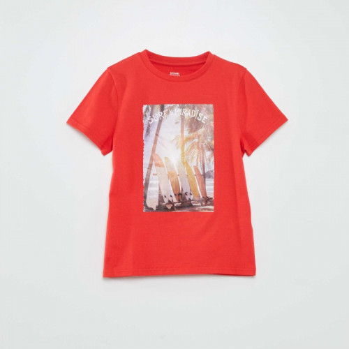 T-shirt à col rond avec imprimé - Rouge