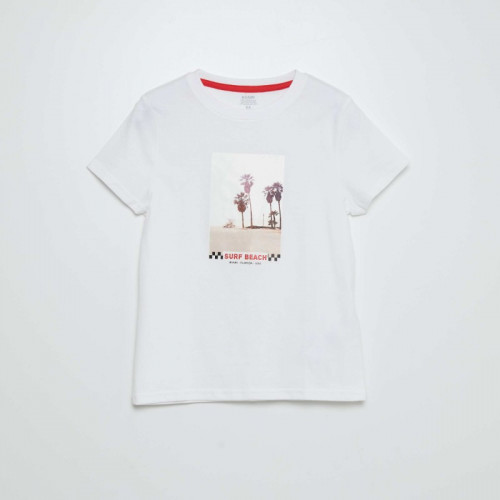 T-shirt à col rond avec imprimé - Blanc 'surf beach'