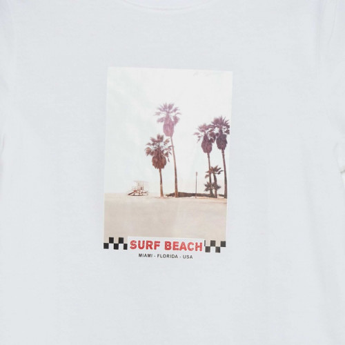 T-shirt à col rond avec imprimé - Blanc 'surf beach'