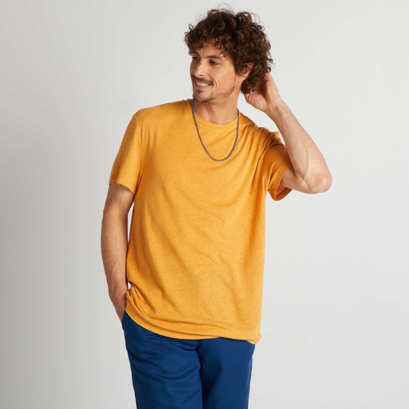 T-shirt en lin mélangé - Jaune